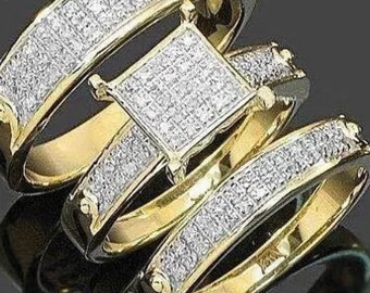 3Pcs/set Bridal Engagement Wedding Band Rings for Women Square Cut Jewelry Party Anniversary Proposal Promise Christmas Gift Size
