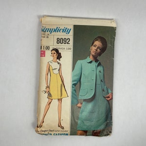 1960s Simplicity #8092 USED CUT Vintage Sewing Pattern Misses Dress and Jacket Designer Fashion Size 14 Bust 36