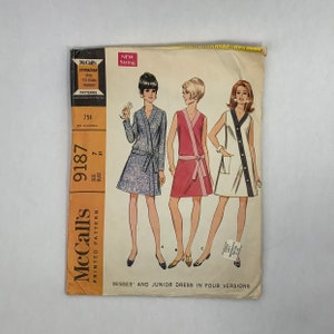 1960s McCall's #9187 USED CUT Vintage Sewing Pattern Misses and Junior Dress in Four Versions Size 7 Bust 31