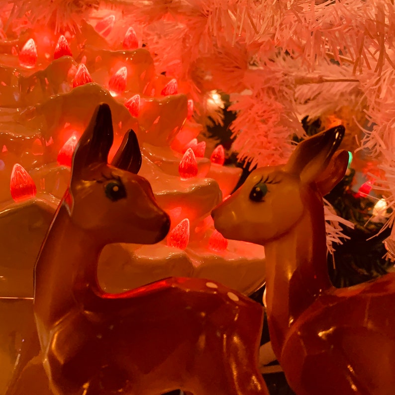 Vintage Mid Century Plastic Deer Reindeer Herd Family Fawn Figurines