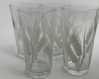 Vintage Mid Century White Wheat Shafts Pattern Small Juice Water Glasses Cups Tumblers Set of 4