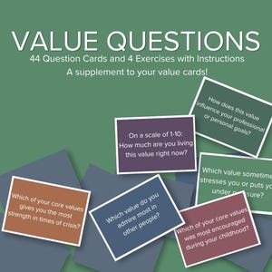 44 Value Questions Cards PDF | Reflection Cards with 4 Exercises for Coaching, Therapy & Self-Reflection | Digital Download