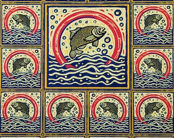 Fish Block Print Blotter Art - Impresión de arte LSD libre de ácido - Tema phish