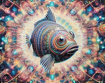 Cosmic Fish Blotter Art - Acid Free LSD Art Print