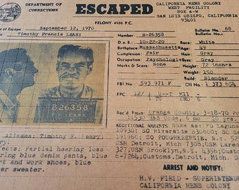 Panfleto de fuga da prisão de Timothy Leary - Arte em mata-borrão - Impressão artística com LSD sem ácido