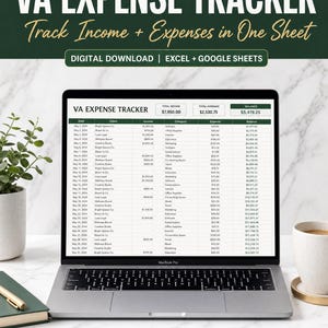 VA Expense Tracker Spreadsheet | Virtual Assistant Bookkeeping Excel | Freelancer Income Tracker | Google Sheets
