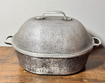 VTG 50s Century Silver Seal Hammered Oval 4QT Cast Aluminum Dutch Oven Roaster