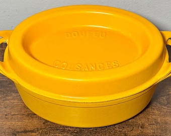 Vintage Le Creuset Cousance Yellow Enameled Cast Iron Doufeu Dutch Oven