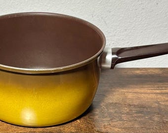 Vintage Revere Ware Color Clad 3 QT Saucepan 1801 Solid Aluminum Yellow & Brown