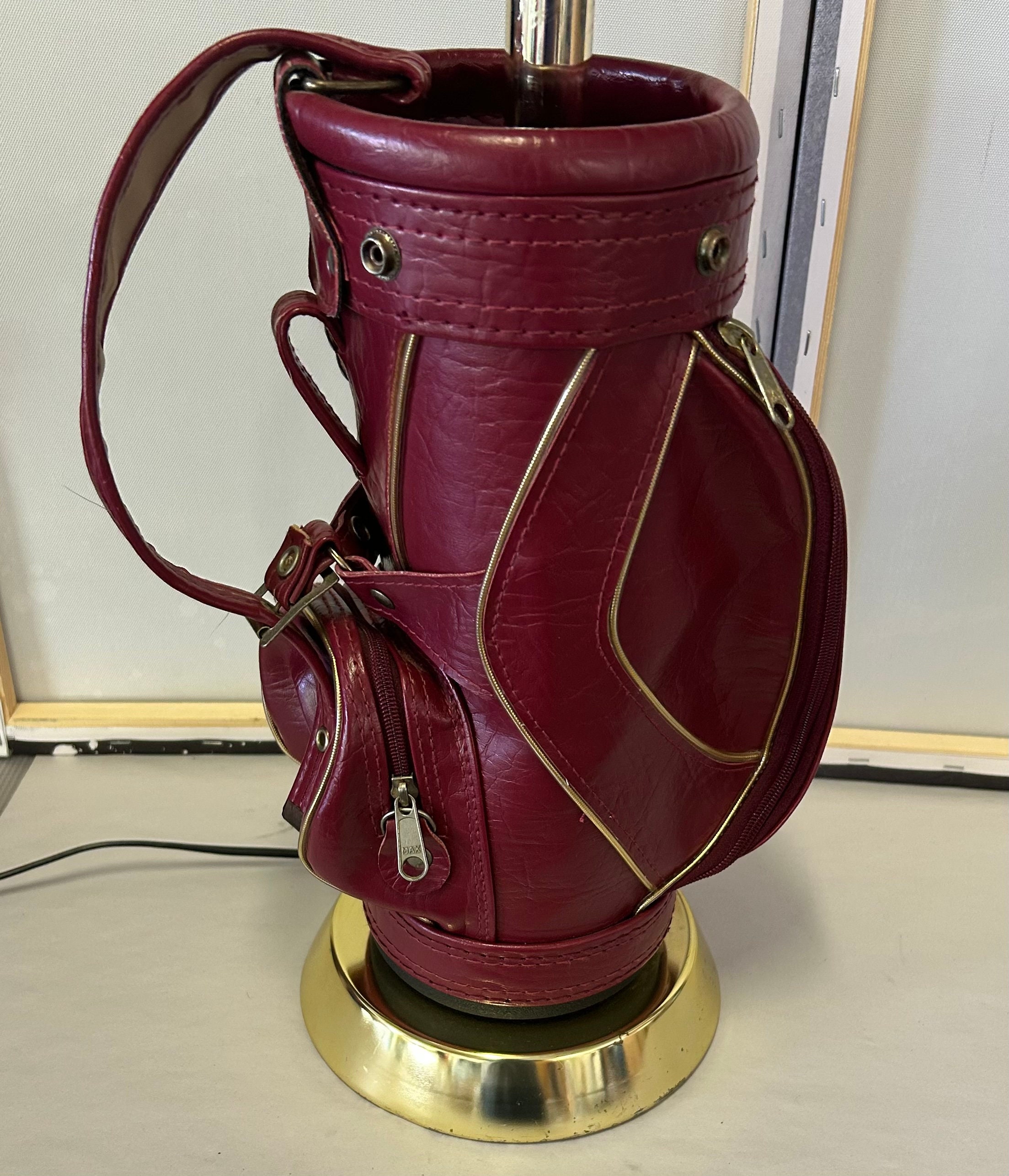 Vintage 1970's Dura Bag Burgundy W/gold Trim Golf Club Bag Table Lamp