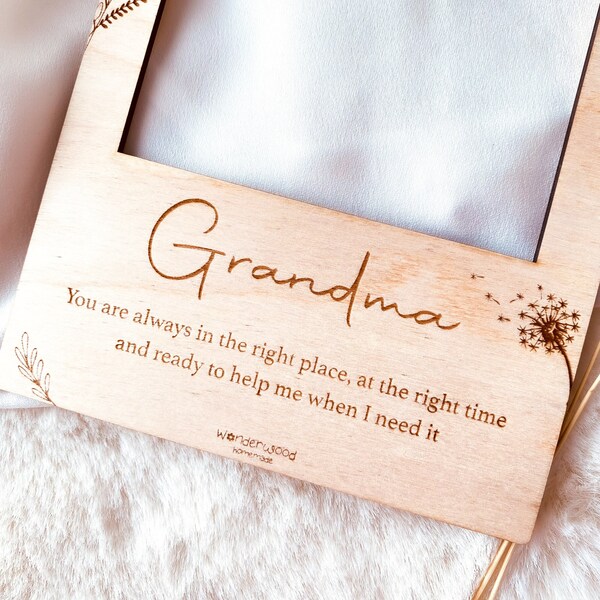 Romantic thank you grandma card, Personalized gift for her, Wooden photo frame, Valentine's Day gift