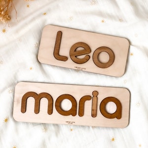 Engraved name puzzle for kids, Personalized wooden name board, Montessori toys, First birthday baby gift