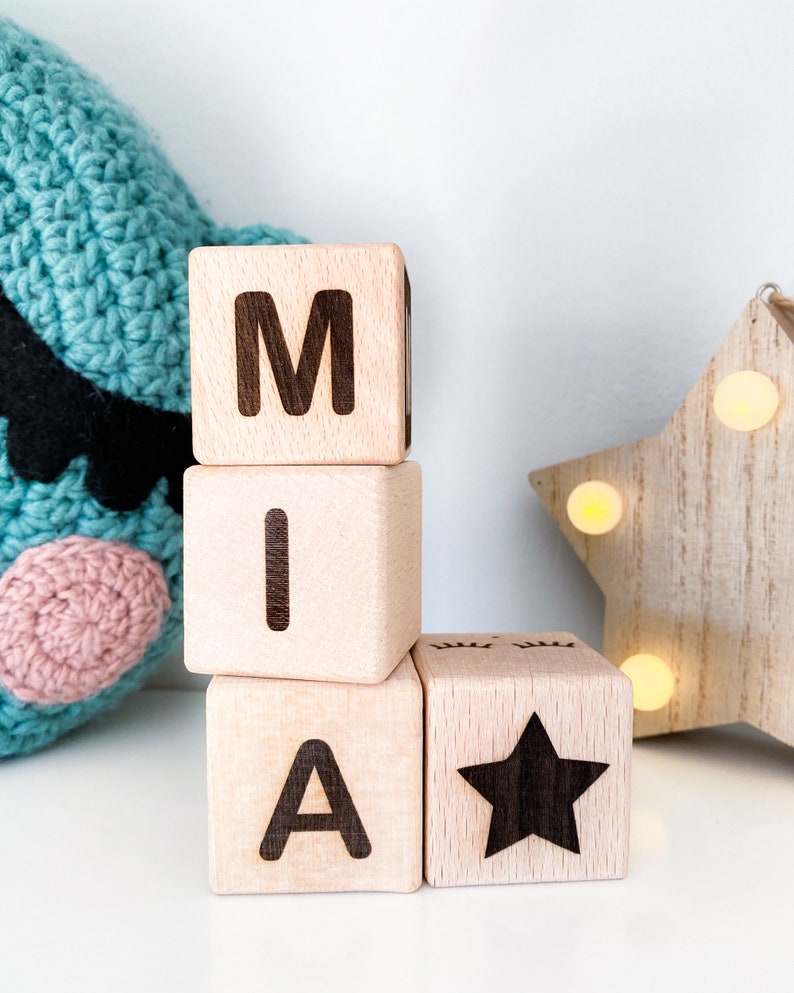 Personalized wooden letter blocks, Baby name blocks, 4x4 baby blocks, Alphabet cubes, Montessori baby toy, Natural wooden gift for kids image 3