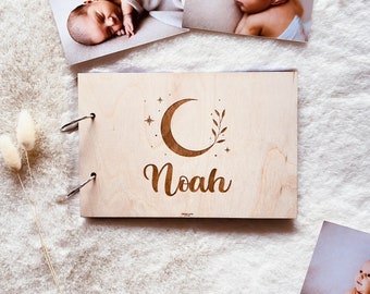 Personalized wooden baby photo album for newborn memories