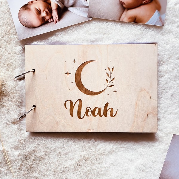 Personalized wooden baby photo album for newborn memories