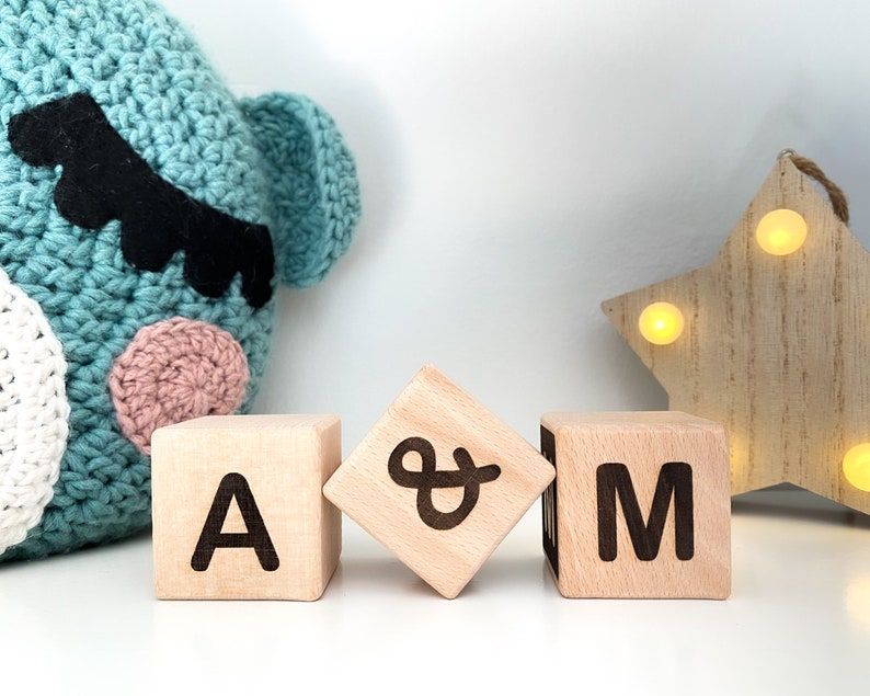 Personalized wooden letter blocks, Baby name blocks, 4x4 baby blocks, Alphabet cubes, Montessori baby toy, Natural wooden gift for kids image 1