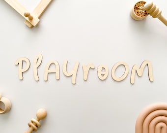 Playroom sign for door, Wooden Playroom sign, Wall script art, Natural playroom decor, Sign for playroom