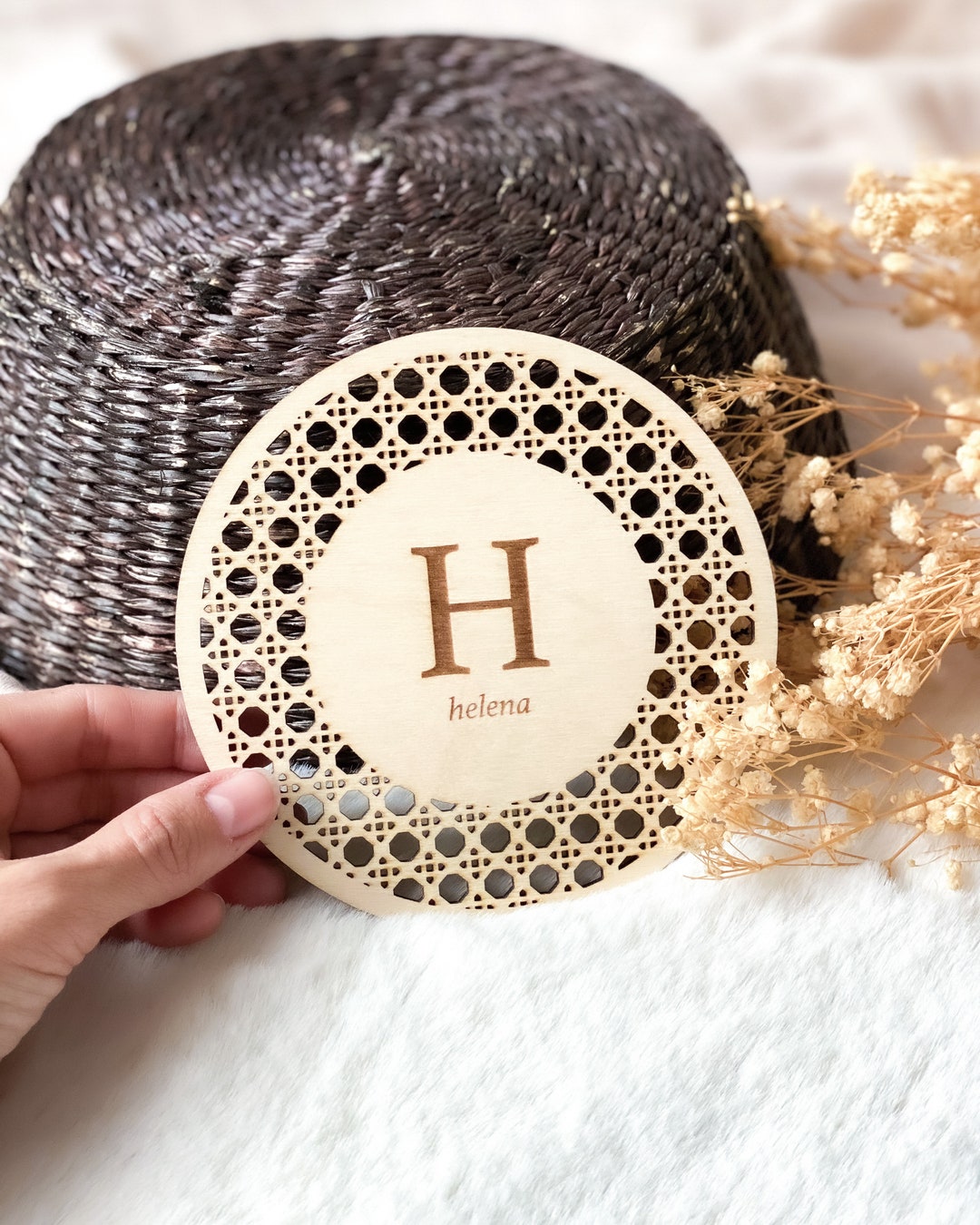 Rattan Letter Sign for Nursery Decor, Wooden Rattan Initial ...