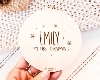 My first Christmas ball for tree, Wooden Christmas ornaments, First’s baby Christmas gift, Christmas tree decor, Personalized Christmas gift