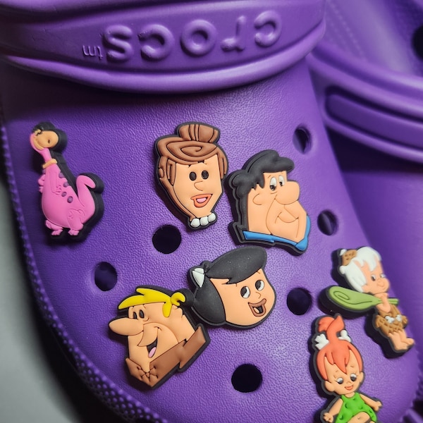 The Flinstones Family 7 Croc Jibbitz Bundle / Betty / Barney / Fred / Wilma / Bam Bam / Pebbles / Dino Croc Jibbit