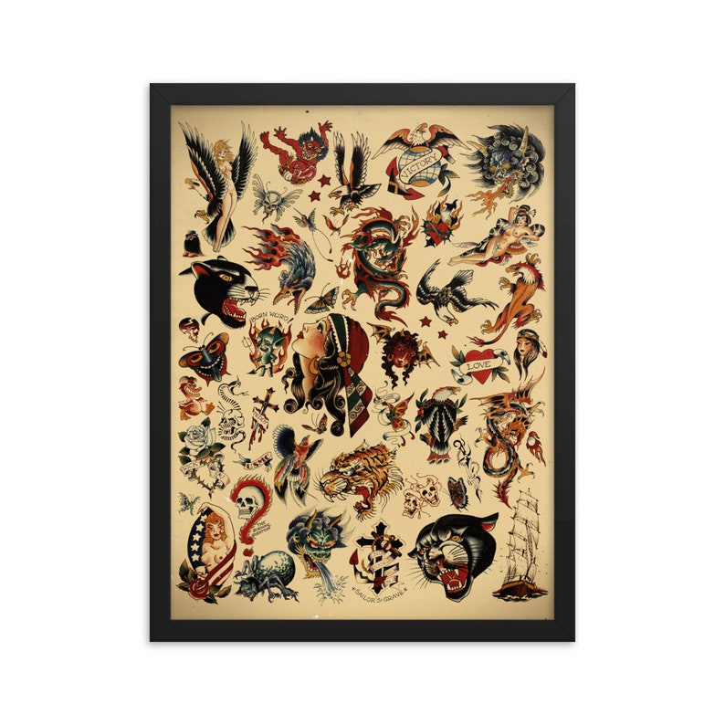 18x24 Sailor Jerry x Ed Hardy Old School Vintage Tattoo Flash