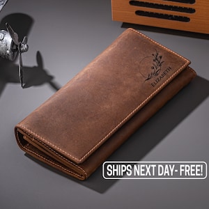 Cartera de cuero premium para mujer, cartera de cuero personalizada, regalo para ella, regalos de cumpleaños, regalos para mamá, cartera para mujer, regalo para el día de la madre