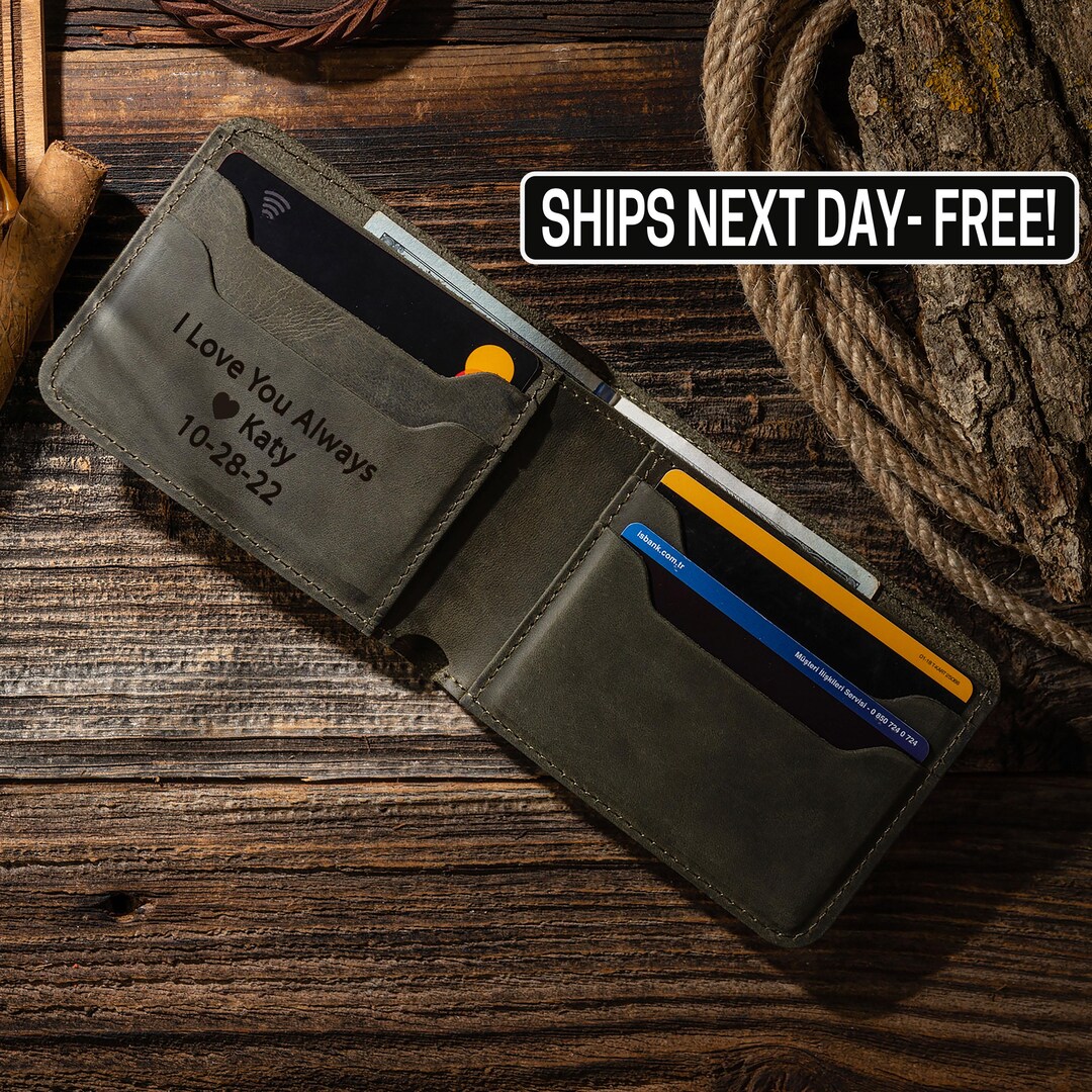Personalized Leather Mens Wallet, Personalized Gifts for Dad, Custom ...