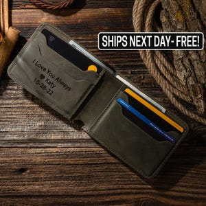 Billetera de cuero personalizada para hombre, regalos personalizados para papá, billetera personalizada, billetera de cuero de grano completo, regalo del día del padre, regalos para papá