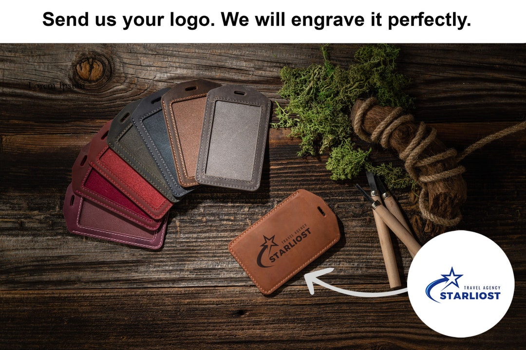 Custom Leather ID Card Holder With Company Logo Engraving Etsy