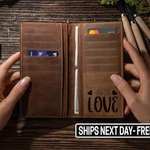 Cartera de cuero personalizada para mujer, cartera grabada, cartera personalizada para hombre, regalo de cuero, 12 ranuras para tarjetas, regalo para ella, regalos de cumpleaños