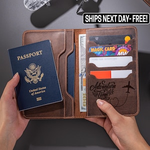 Porta pasaporte de cuero, regalos personalizados para papá, billetera grabada, billetera para hombre, regalo para el mejor amigo, regalo para él, regalo para el día del padre, billetera