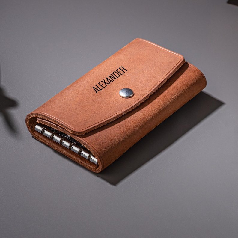Personalized Key Case, Leather Key Case, Leather Key Wallet, Engraving Key Holder, Key Organizer Case, Grandpa Gift, Gift for Him image 8