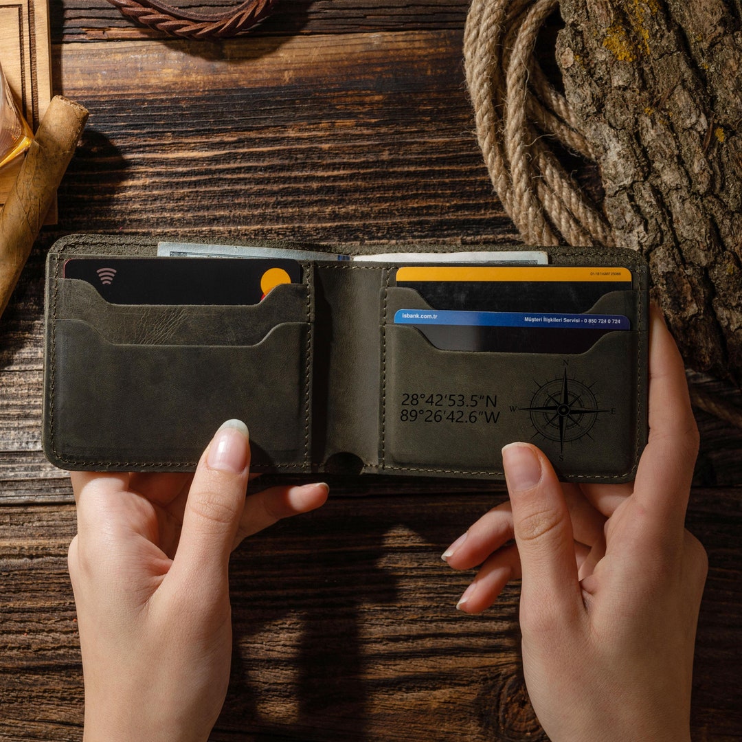Personalized Leather Mens Wallet, Personalized Gifts for Dad, Custom ...