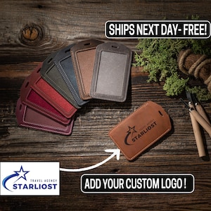 Custom Leather ID Card Holder with Company Logo Engraving, Badge Holder, Custom Leather Card Holder for Business, Card Holder for Companies