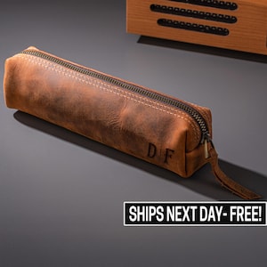 Personalized Pencil Bag, Leather Pen Case, Top Grain Leather Pen Pouch, Gift for Teacher, Appreciation Gift, Gift for Her, Gifts for Mom