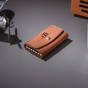 Personalized Key Case, Leather Key Case, Leather Key Wallet, Engraving Key Holder, Key Organizer Case, Grandpa Gift, Gift for Him image 6
