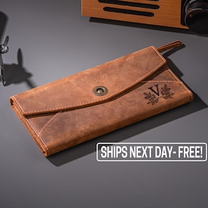 Cartera de cuero para mujer, cartera de cuero personalizada, regalos para mamá, regalo de cumpleaños, regalo del día de la madre, regalo de dama de honor, regalo de graduación para ella