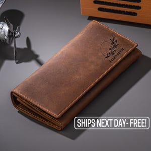 Cartera de cuero para mujer, Cartera de cuero personalizada, Regalo para ella, Cartera hecha a mano, Cartera grabada, Regalo para esposa, Cartera personalizada para mujer