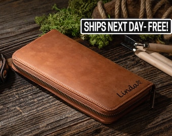 Personalized Women's Leather Wallet,  Brown Wallet, Best Gift for Wife, Girlfriend Gift, Handmade Leather Wallet, Christmas Gifts