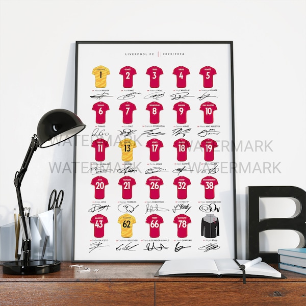 Liverpool 2023/2024 Shirt and Squad Collection | Minimalist Shirt Art Print Poster