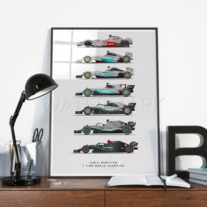 Lewis Hamilton World Championship Winning Cars F1 Poster / McLaren Mercedes F1 Poster /  F1 Car Poster / Hand Drawn Design