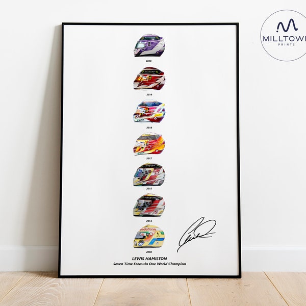 Lewis Hamilton World Championship Helmets Art Print Poster