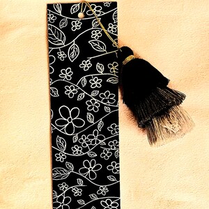 Midnight Flower Bookmark with Tassels