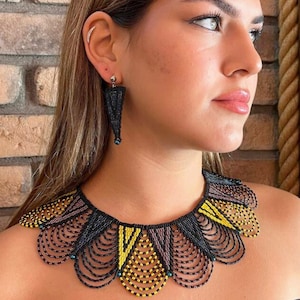 Handmade Beaded Collar Necklace: Huichol Style Jewelry