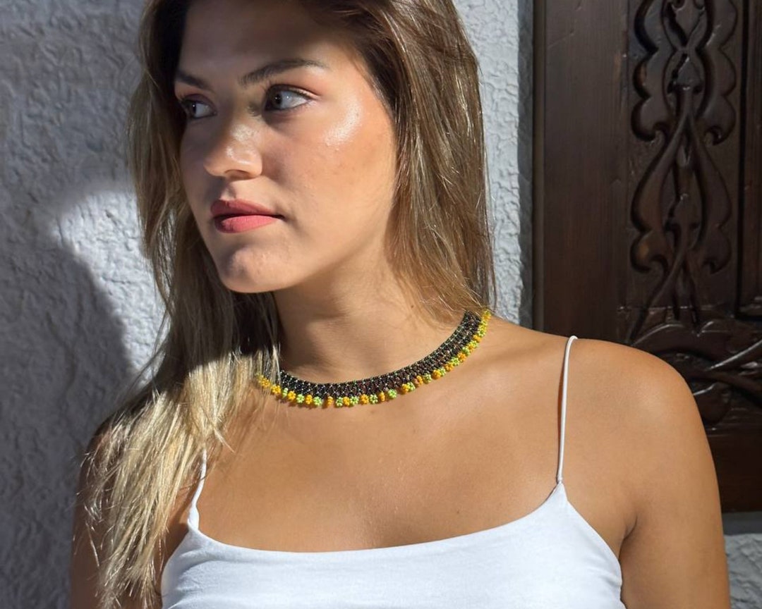 Daisy Necklace, Jewerly, Handmade Necklace, Daisy Beaded Necklace, Bead