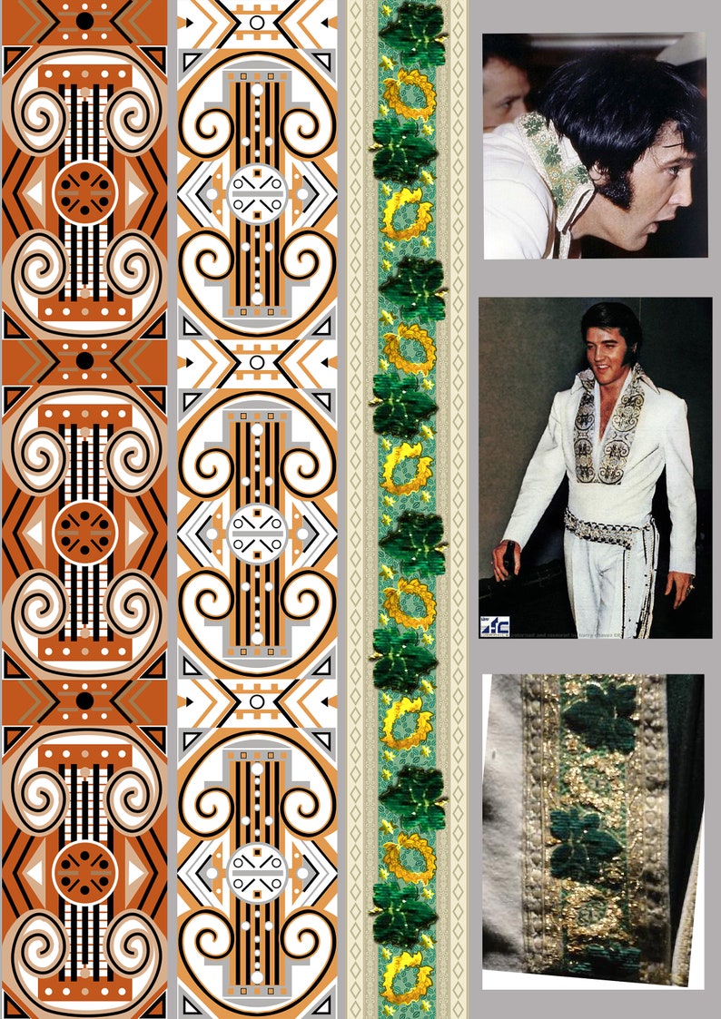 Elvis Jumpsuit Replica White Brocade Seamless Pattern for fabric and paper printing or sublimation PDF PNG JPG Files