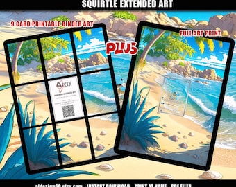 Arte estendida para fichário do Pokémon Squirtal, com arte estendida para parede, tamanho padrão e Vault X, para exibição em fichário de TCG, download digital.