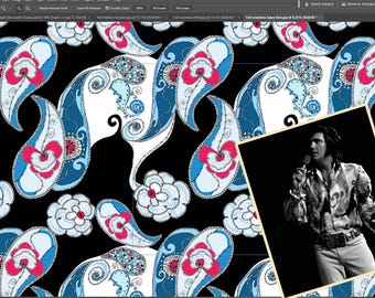 Molde para camisa estilo Elvis azul com mangas bufantes, réplica dos anos 70, arquivo para impressão em tecido (Download Digital)