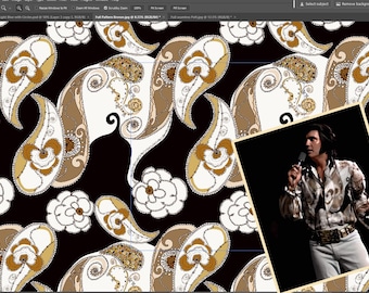 Molde para camisa estilo Elvis Bronze com mangas bufantes, réplica dos anos 70, arquivo para impressão em tecido (Download Digital)