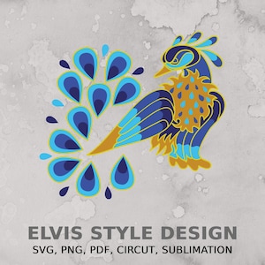 Elvis Peacock T Shirt Design SVG Tshirt Cut File Circut Wall Art Car Decal silhouette T-shirts design Sublimation PNG mug design Gift idea